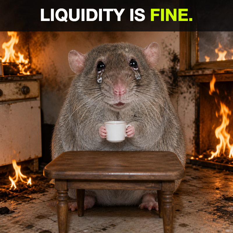 cashrat calmly drinking coffee in a burning room